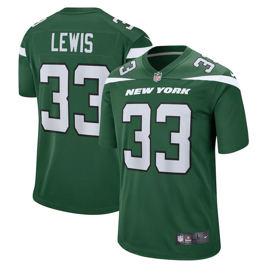 Men New York Jets #33 Zane Lewis Nike Gotham Green Game NFL Jersey